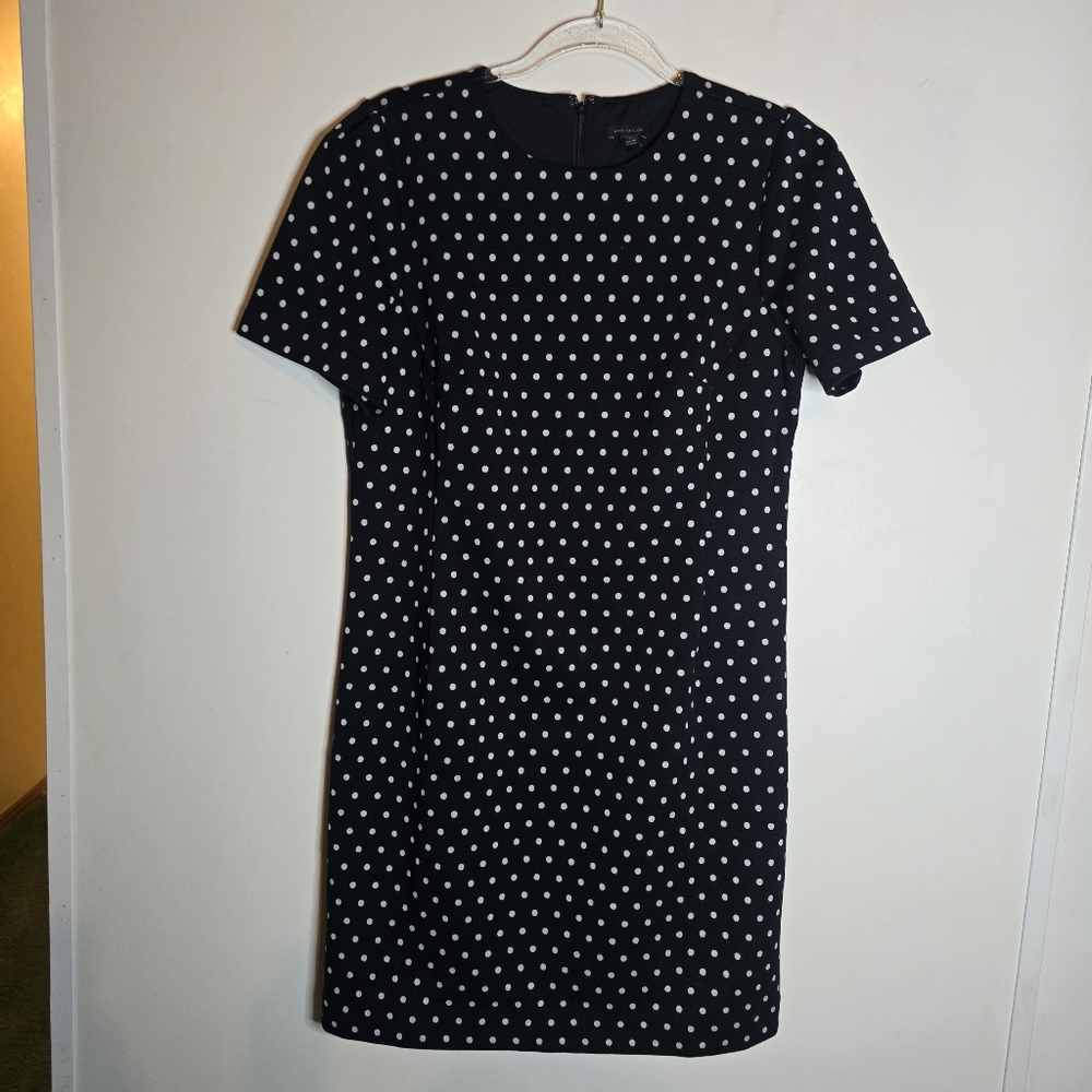Ann Taylor Short Sleeve Black and White Polka Dot Dress Womens Size 8